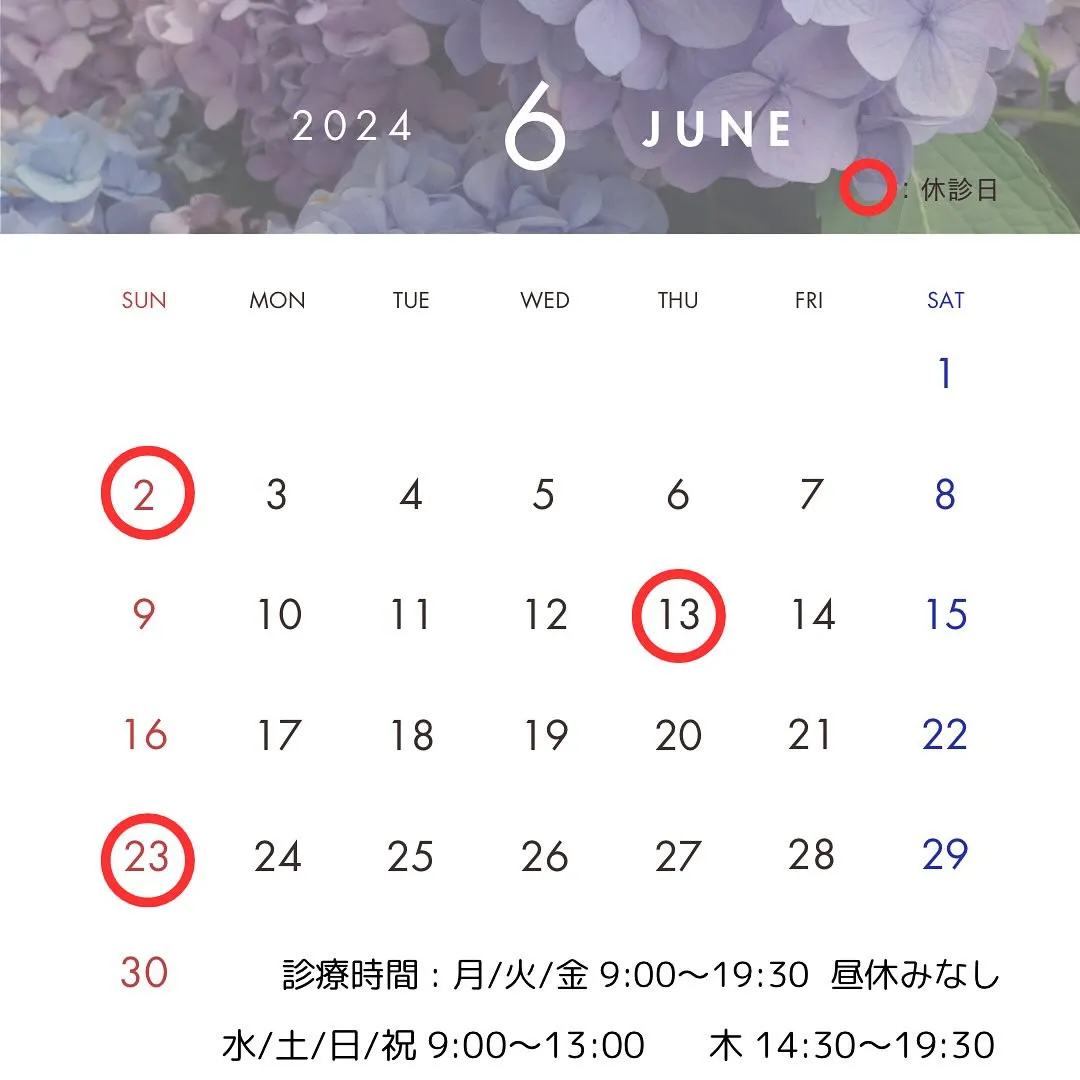 2024年6月の休診日予定です。